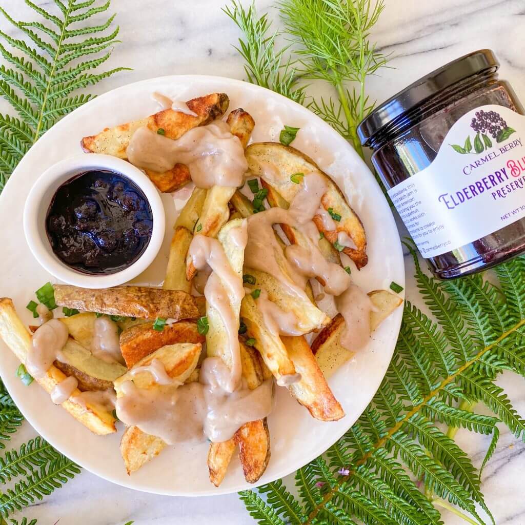 Oven-Baked Fries with Swedish Meatball Dipping Sauce and Elderberry Preserves Recipe