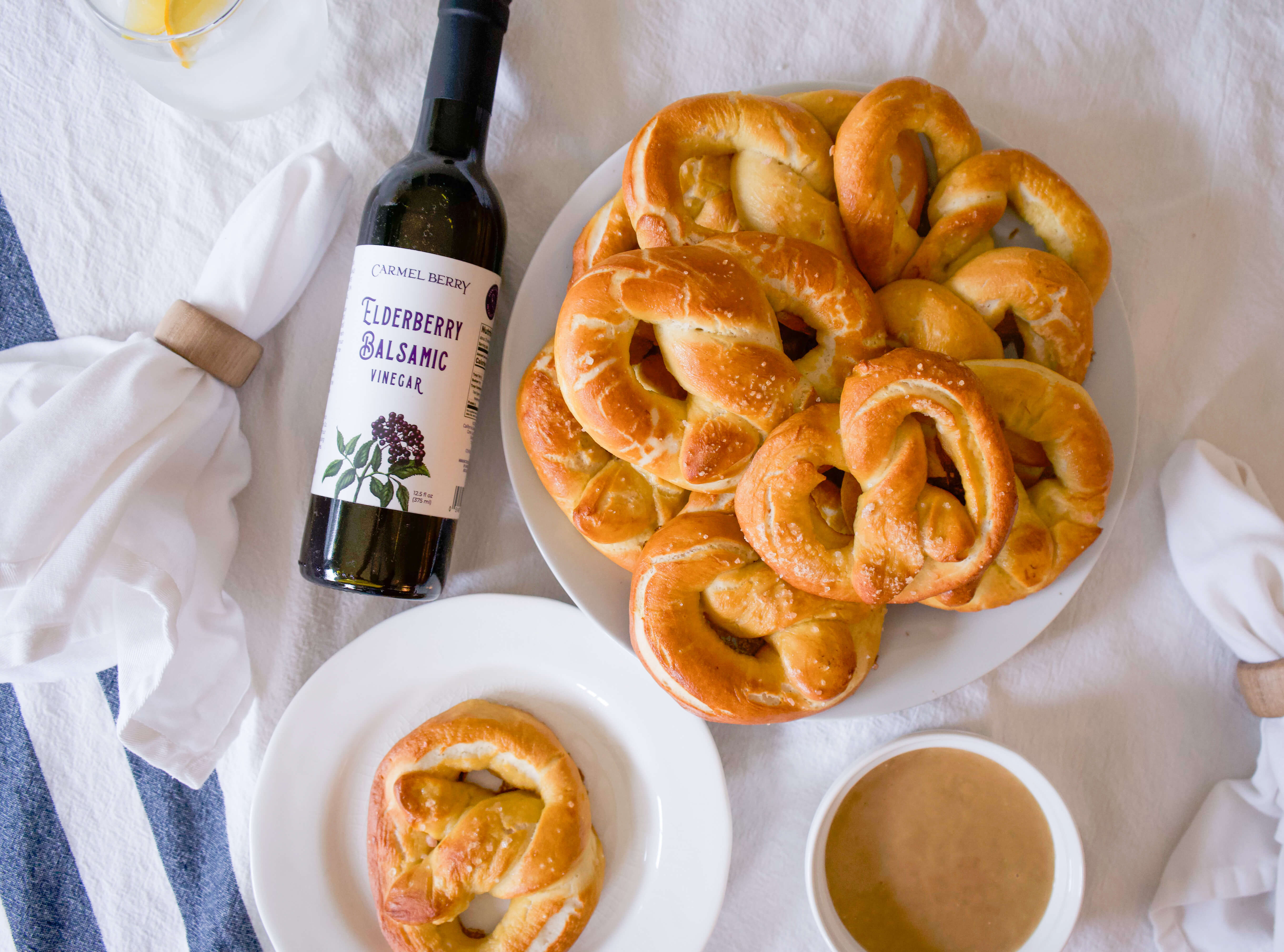 pretzels and Elderberry vinegar