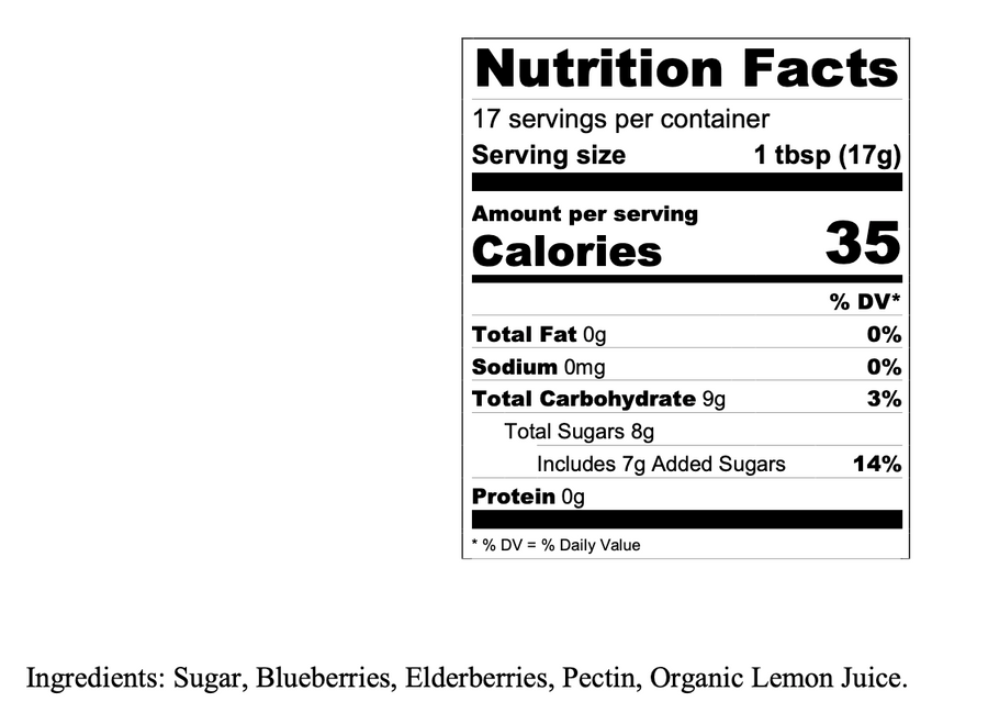 Carmel Berry Elderberry Blueberry Preserves Nutrition facts